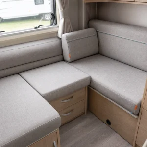 New caravan seat cushions fitted neatly with bolsters and bull-nose front edges